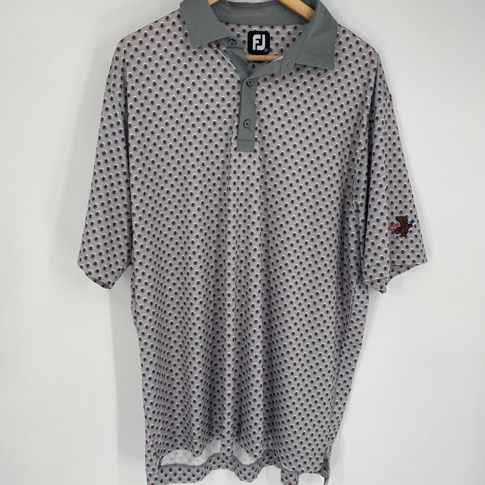 Footjoy Polo Men’s XL Gray Geometric Pattern Patriotic Golf Pickleball Outdoor